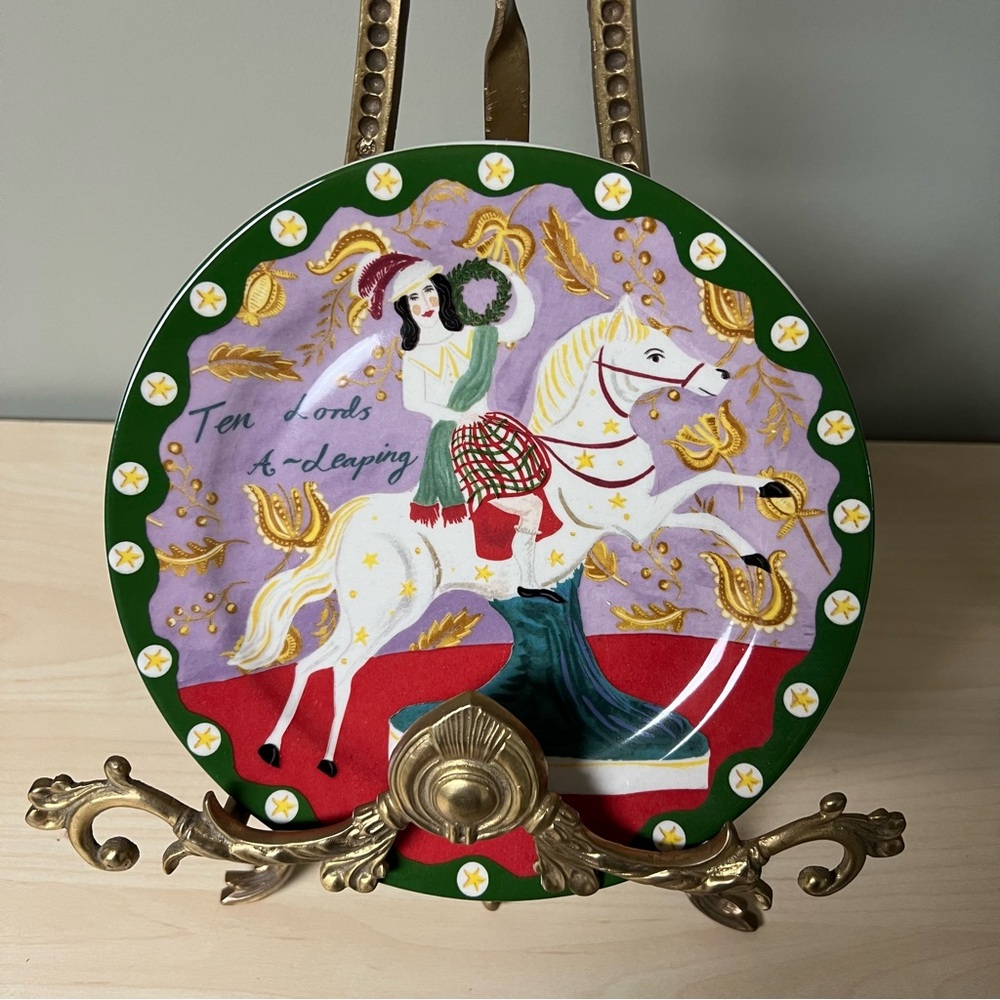 Anthropologie x Emily Maude 12 days of Christmas plate Ten Lords A-leaping